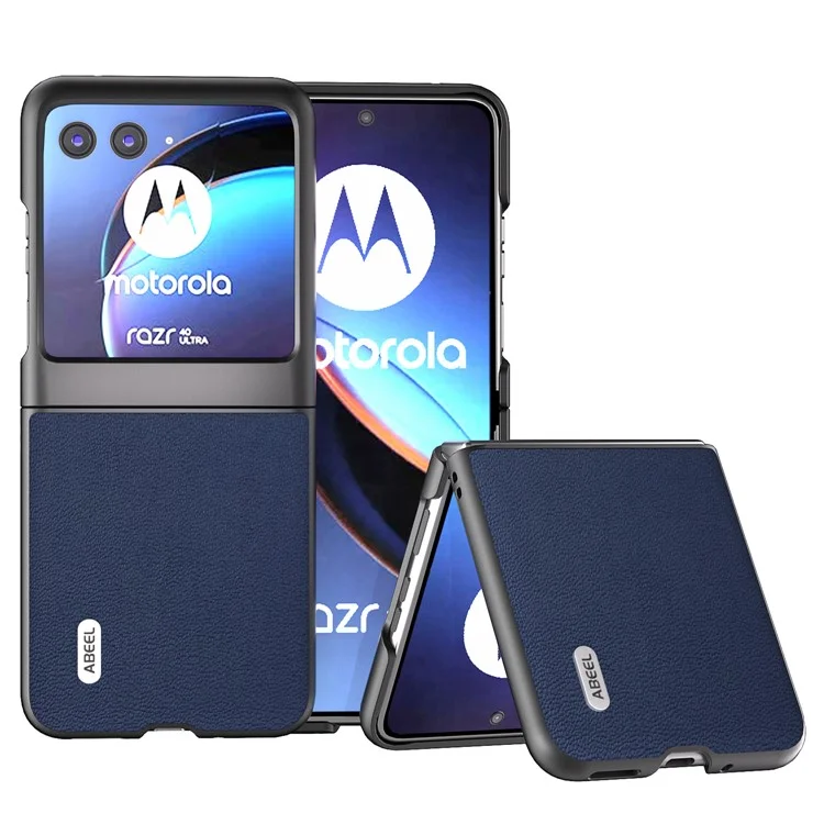 ABEEL For Motorola Razr 40 Ultra 5G Genuine Cow Leather + PC Protective Shell Litchi Texture Phone Case - Blue