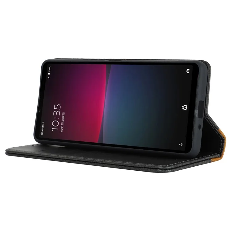 For Sony Xperia 10 V Magnetic Flip PU Leather Phone Wallet Case Stand Bi-color Splicing Anti-drop Cover - Black+Yellow
