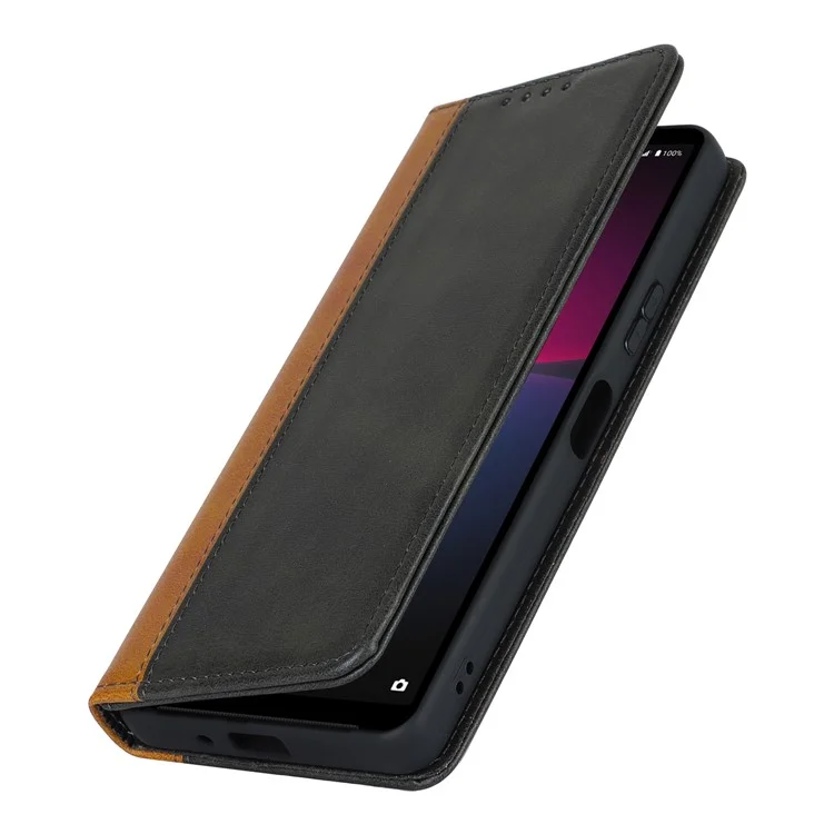 For Sony Xperia 10 V Magnetic Flip PU Leather Phone Wallet Case Stand Bi-color Splicing Anti-drop Cover - Black+Yellow