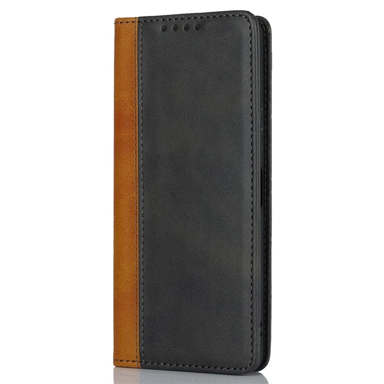 For Sony Xperia 10 V Magnetic Flip PU Leather Phone Wallet Case Stand Bi-color Splicing Anti-drop Cover - Black+Yellow