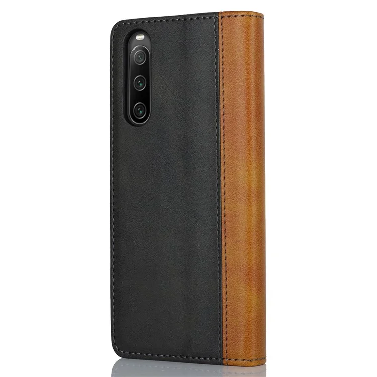 For Sony Xperia 10 V Magnetic Flip PU Leather Phone Wallet Case Stand Bi-color Splicing Anti-drop Cover - Black+Yellow