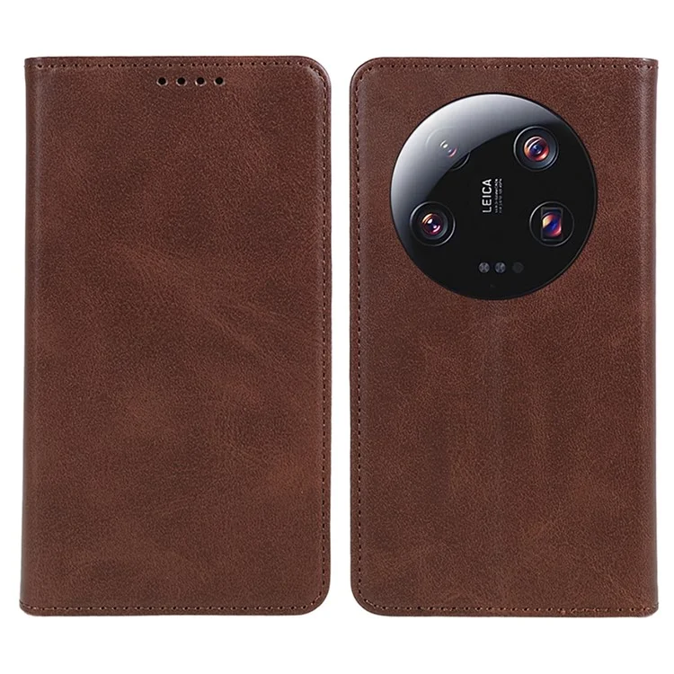 Для Xiaomi 13 Ultra Impact-Resistant PU Leather Stand Case Wallet Calf Texture Cell Phone Cover - Brown