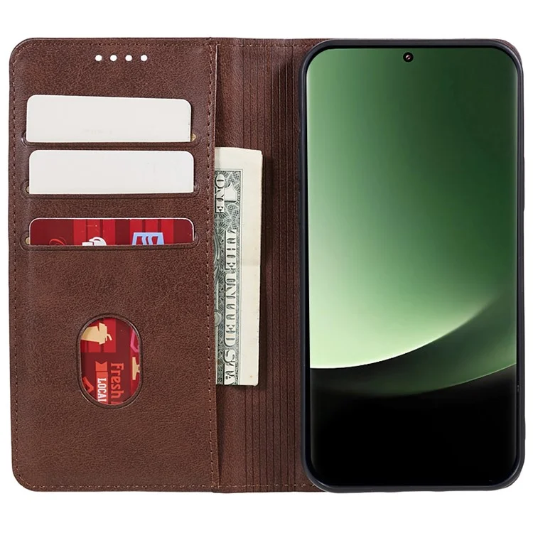 Для Xiaomi 13 Ultra Impact-Resistant PU Leather Stand Case Wallet Calf Texture Cell Phone Cover - Brown