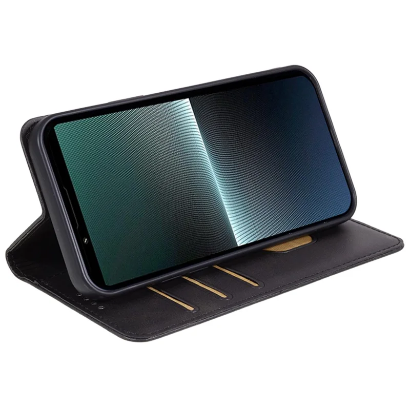 Для Sony Xperia 1 V Calf Texture PU Leather Case Wallet Slim-Fit Business Style Phone Stand Cover - Black