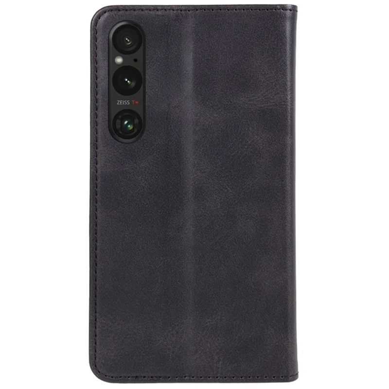 Для Sony Xperia 1 V Calf Texture PU Leather Case Wallet Slim-Fit Business Style Phone Stand Cover - Black