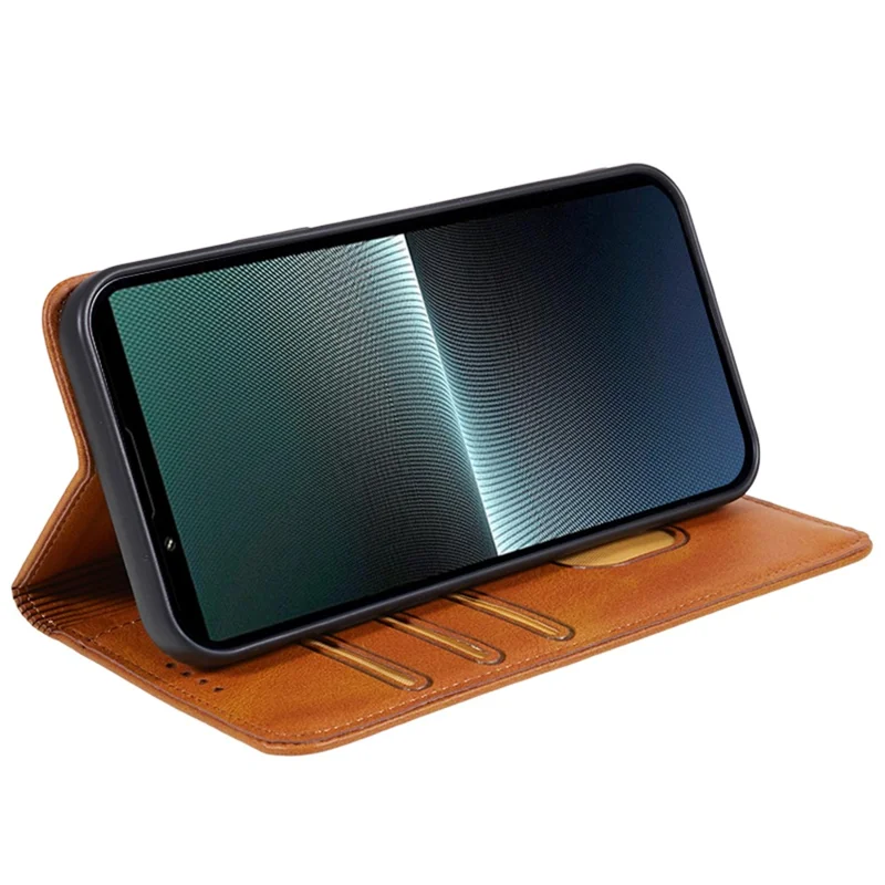 Anti-Scratch PU Leather Stand Case for Sony Xperia 10 V , Calf Texture Wallet Anti-drop Phone Cover - Khaki