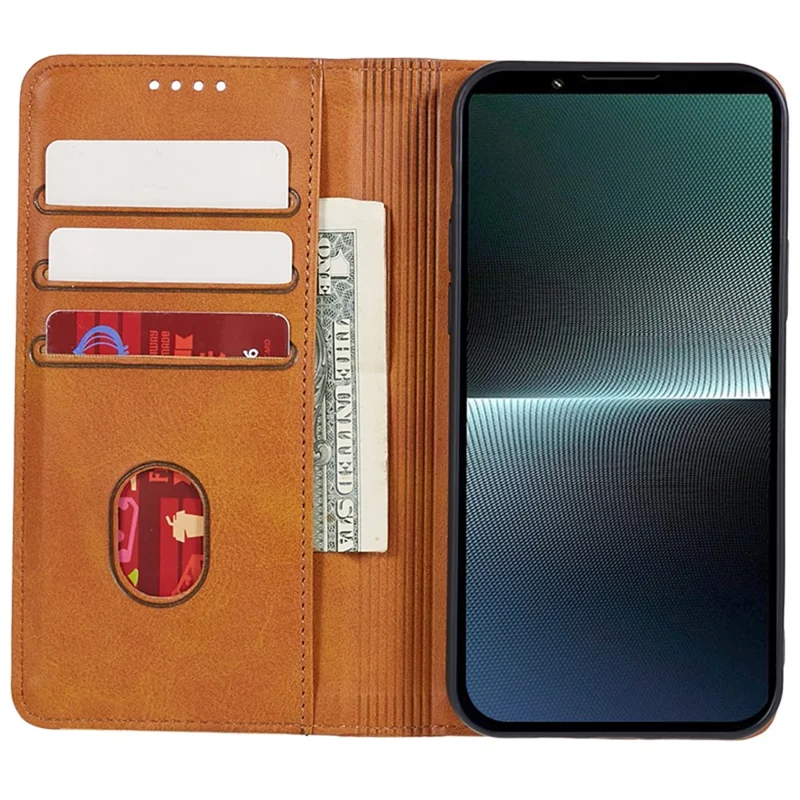 Anti-Scratch PU Leather Stand Case for Sony Xperia 10 V , Calf Texture Wallet Anti-drop Phone Cover - Khaki