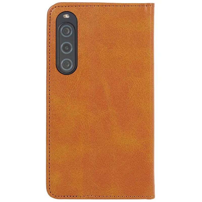 Anti-Scratch PU Leather Stand Case for Sony Xperia 10 V , Calf Texture Wallet Anti-drop Phone Cover - Khaki