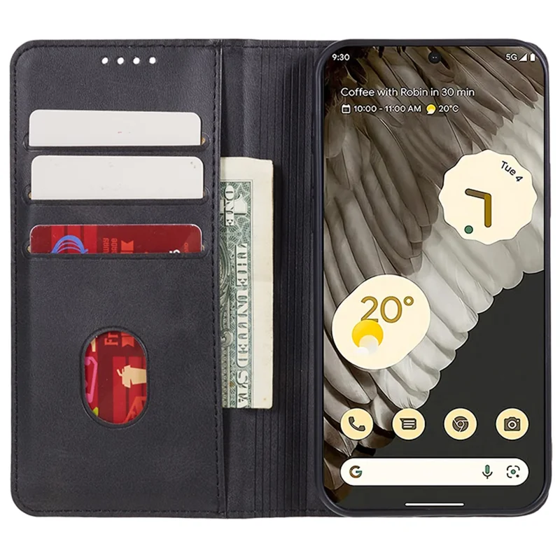 Для чехла Google Pixel 8 Anti-drop Anti-Scratch PU Leather Stand Calf Texture Case Wallet - Черный