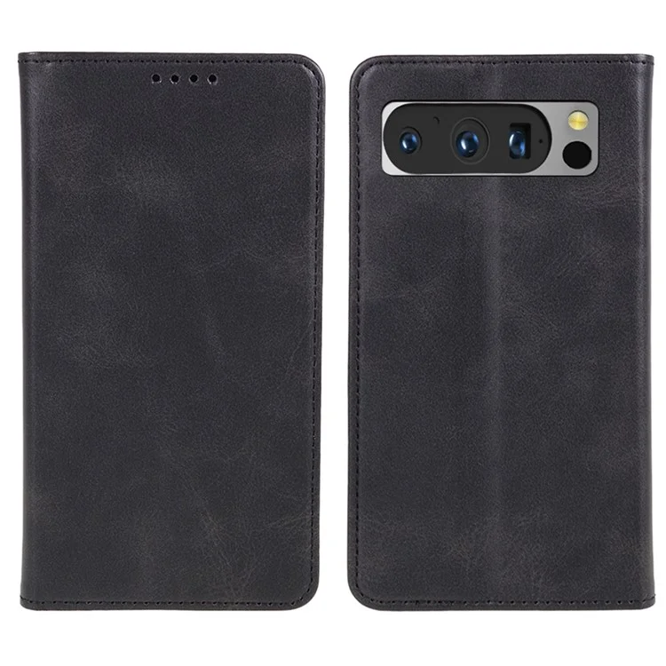 Pour Google Pixel 8 Pro Étui de téléphone magnétique robuste en cuir PU avec support - Noir