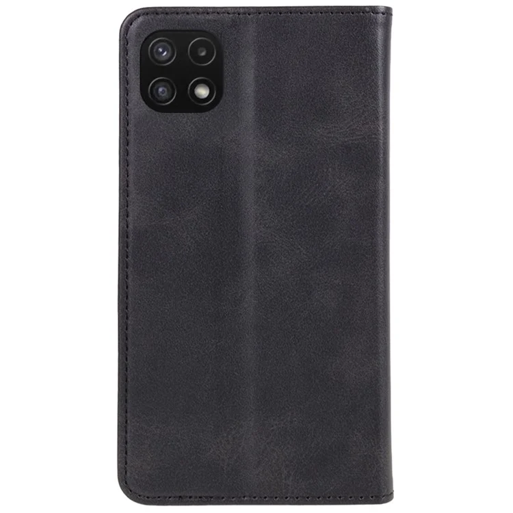 Para Samsung Galaxy A22 5G (Versión UE) Funda de Cuero TPU+PU de Textura de Ternera Cartera a Prueba de Golpes Soporte de Teléfono - Negro