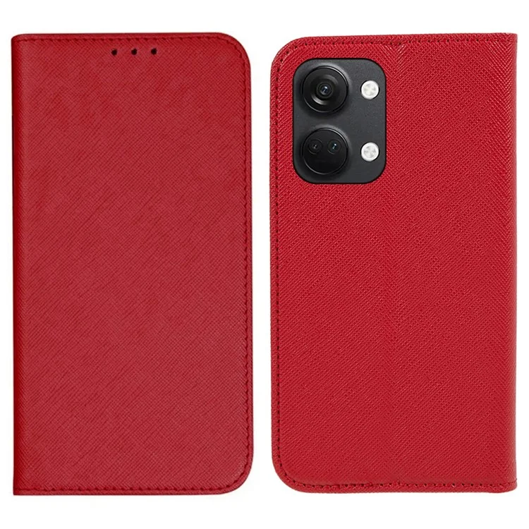 Para OnePlus Ace 2V / Nord 3 5G Textura cruzada Soporte Funda de cuero PU Antirayado Funda de teléfono tipo cartera - Rojo