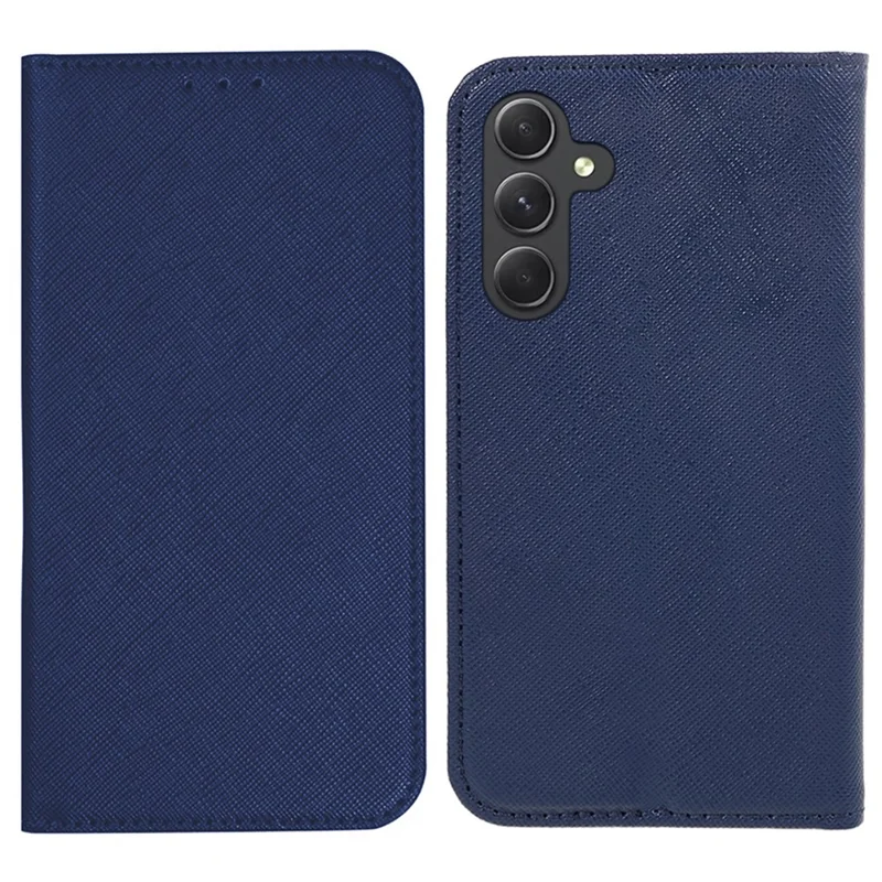 For Samsung Galaxy A54 5G Stand PU Leather Cover Case Wallet Cross Texture Shell - Dark Blue