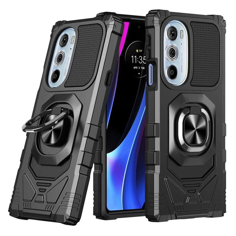 Bulk Purchasing For Motorola Edge X30 PC+TPU Protective Phone Case Ring Kickstand Back Cover - Black