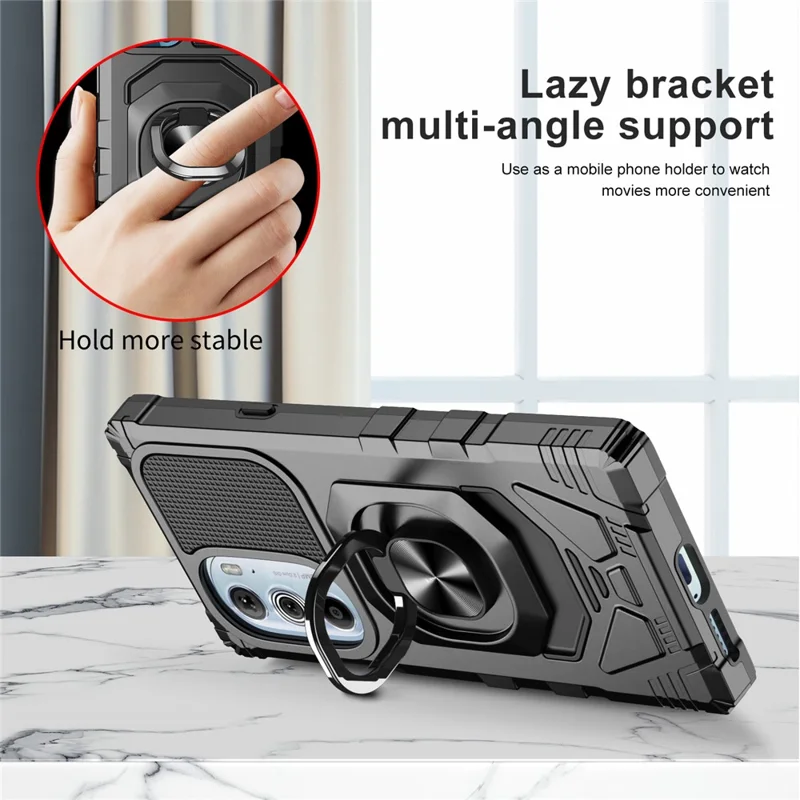 Bulk Purchasing For Motorola Edge X30 PC+TPU Protective Phone Case Ring Kickstand Back Cover - Black