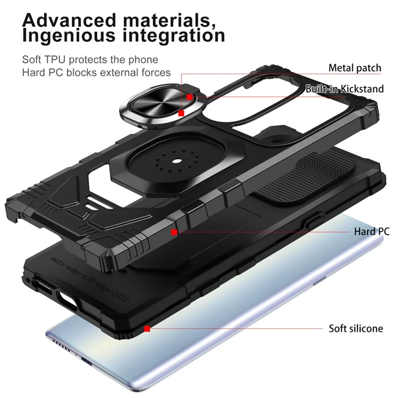 Bulk Purchasing For Motorola Edge X30 PC+TPU Protective Phone Case Ring Kickstand Back Cover - Black