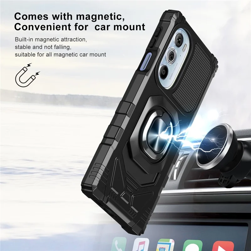 Bulk Purchasing For Motorola Edge X30 PC+TPU Protective Phone Case Ring Kickstand Back Cover - Black