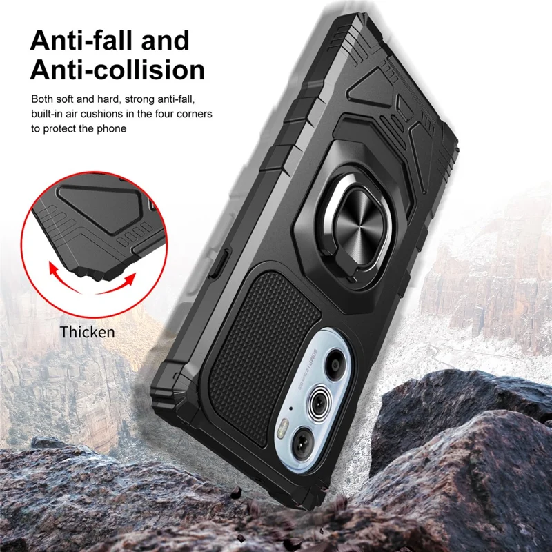 Bulk Purchasing For Motorola Edge X30 PC+TPU Protective Phone Case Ring Kickstand Back Cover - Black