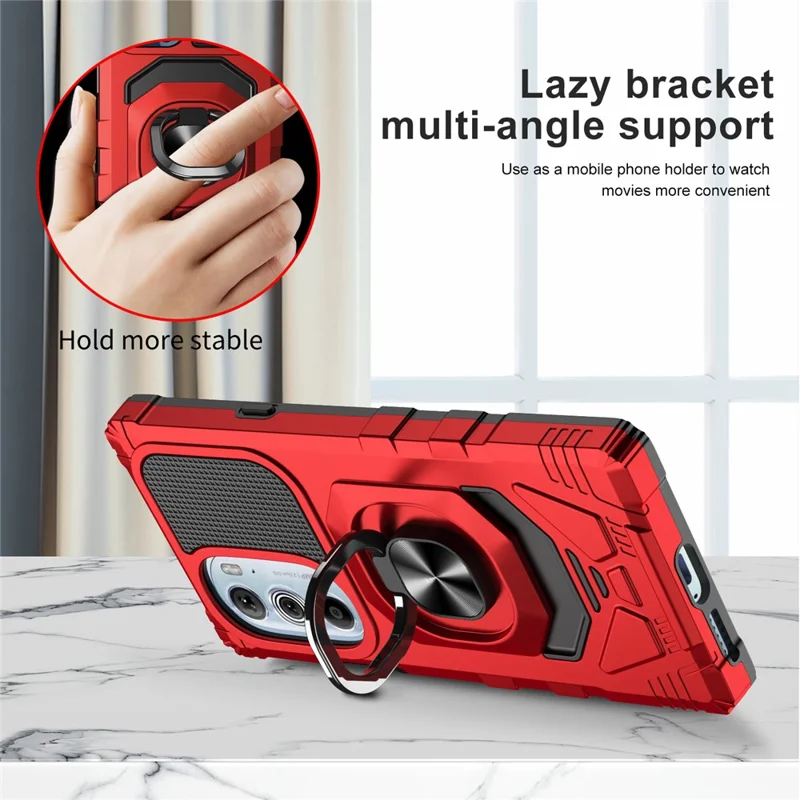 Bulk Purchasing For Motorola Edge X30 PC+TPU Protective Phone Case Ring Kickstand Back Cover - Red