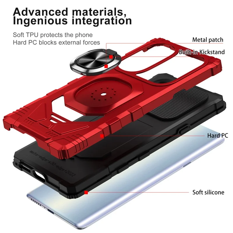 Bulk Purchasing For Motorola Edge X30 PC+TPU Protective Phone Case Ring Kickstand Back Cover - Red