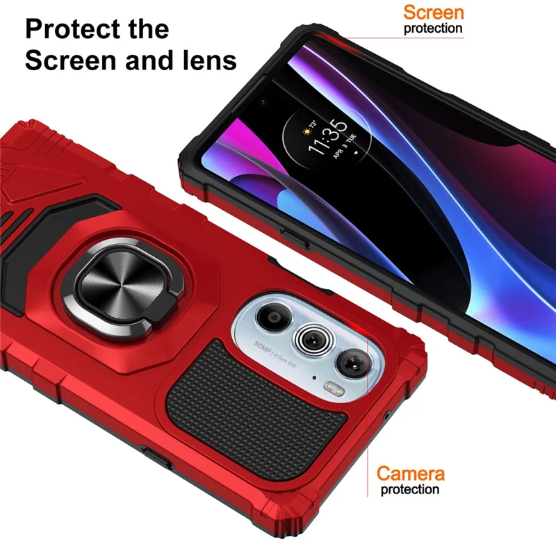 Bulk Purchasing For Motorola Edge X30 PC+TPU Protective Phone Case Ring Kickstand Back Cover - Red