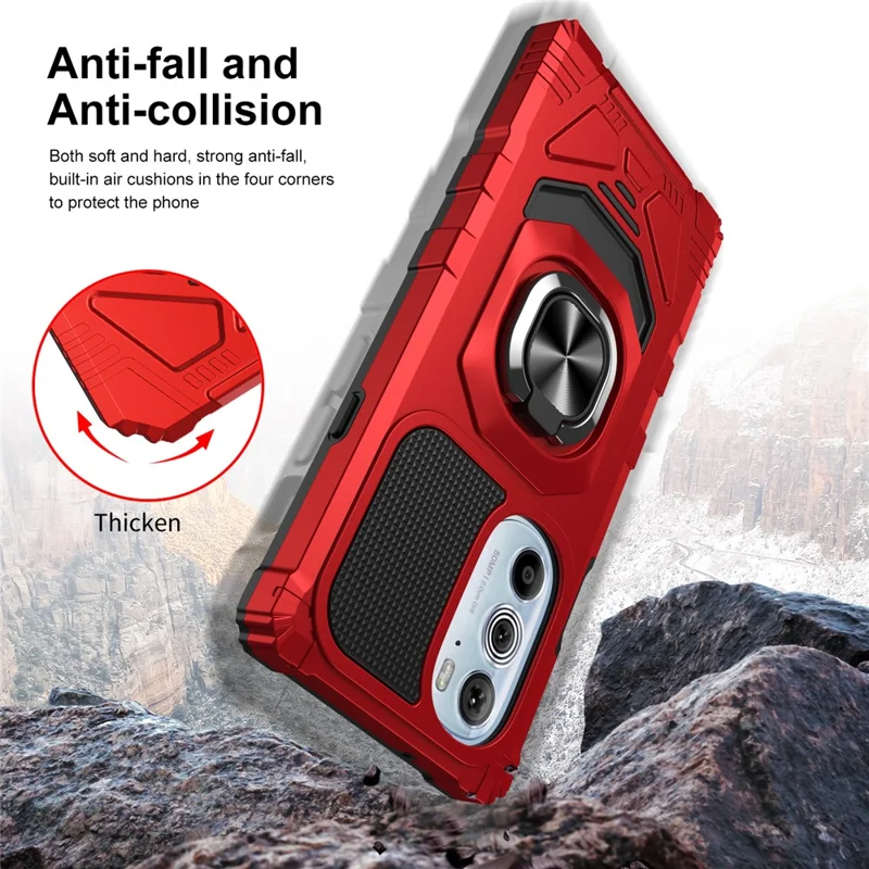 Bulk Purchasing For Motorola Edge X30 PC+TPU Protective Phone Case Ring Kickstand Back Cover - Red