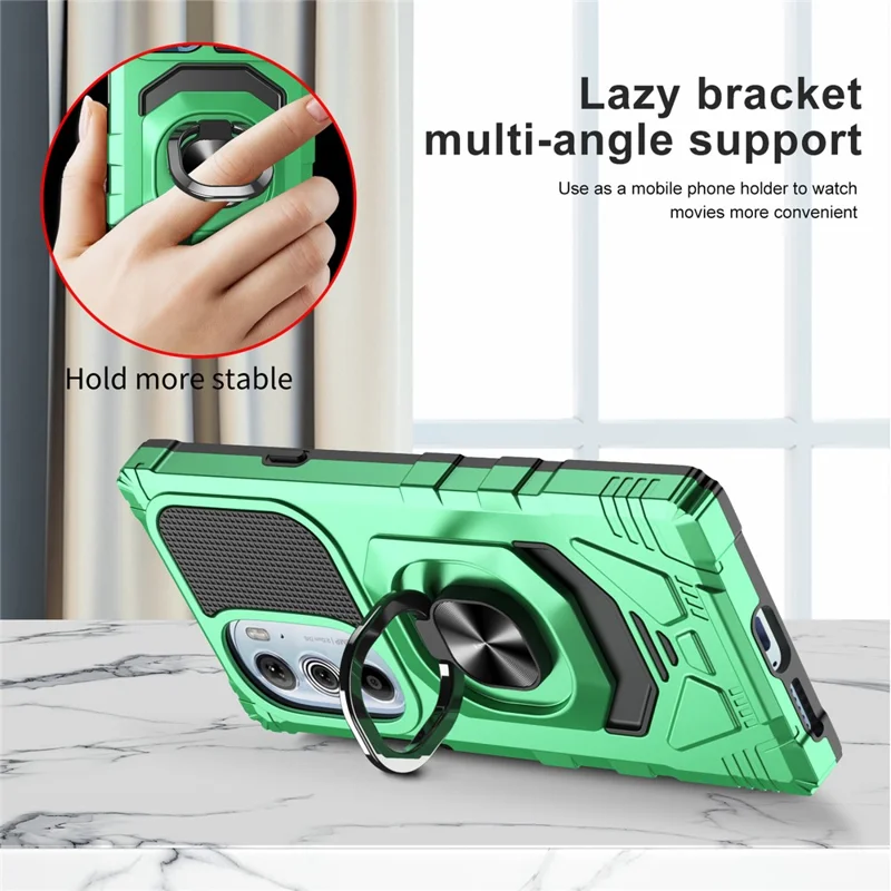 Bulk Purchasing For Motorola Edge X30 PC+TPU Protective Phone Case Ring Kickstand Back Cover - Green