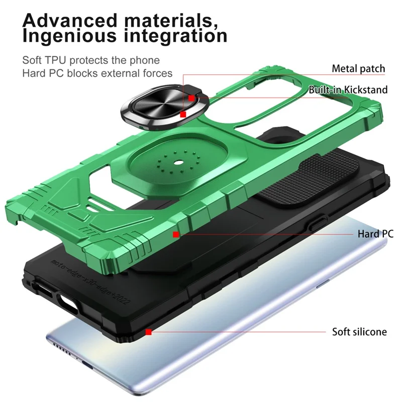 Bulk Purchasing For Motorola Edge X30 PC+TPU Protective Phone Case Ring Kickstand Back Cover - Green