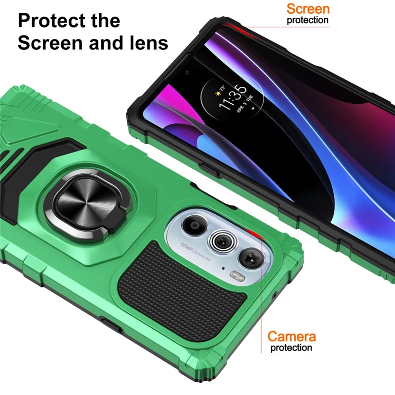 Bulk Purchasing For Motorola Edge X30 PC+TPU Protective Phone Case Ring Kickstand Back Cover - Green