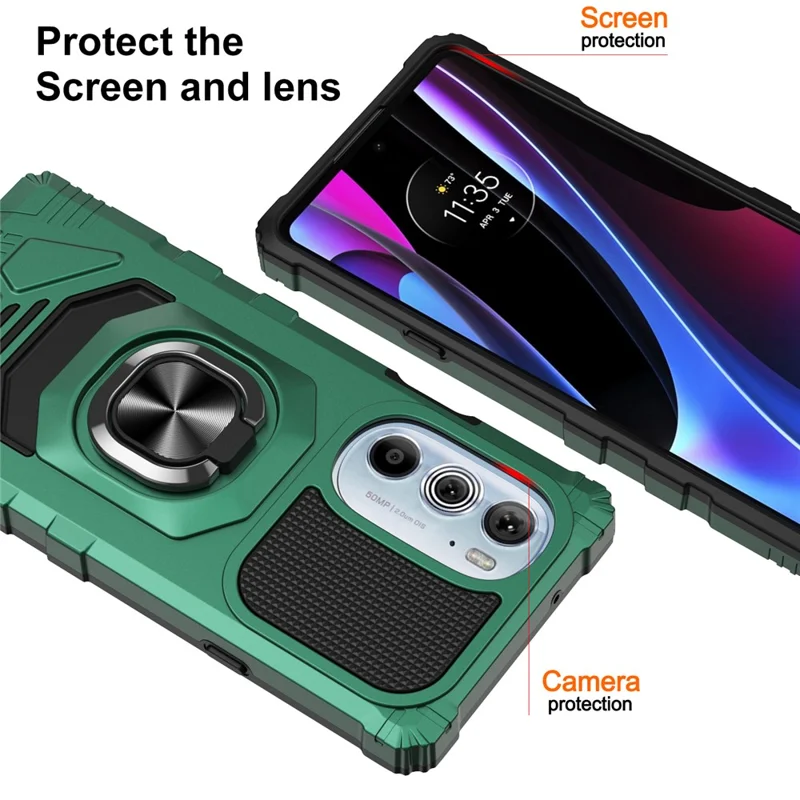 Bulk Buy For Motorola Edge X30 PC+TPU Schutzhülle Telefon Ring Ständer Rückseite Abdeckung - Mitternachtsgrün