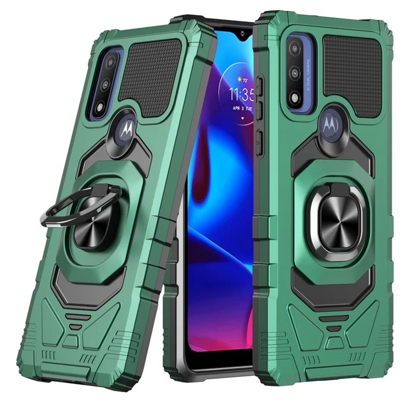Bulk Purchasing For Motorola G Pure / Moto G Power (2022) Drop-Proof Phone Case Metal Ring Kickstand PC+TPU Back Cover - Midnight Green