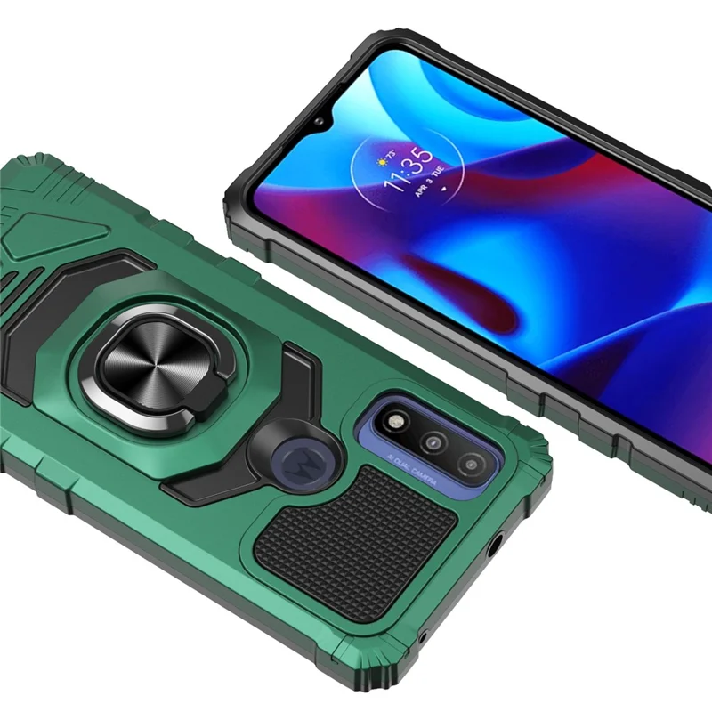 Bulk Purchasing For Motorola G Pure / Moto G Power (2022) Drop-Proof Phone Case Metal Ring Kickstand PC+TPU Back Cover - Midnight Green
