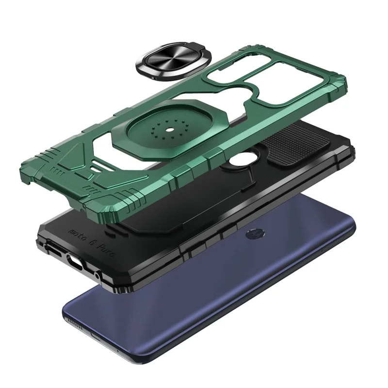 Bulk Purchasing For Motorola G Pure / Moto G Power (2022) Drop-Proof Phone Case Metal Ring Kickstand PC+TPU Back Cover - Midnight Green