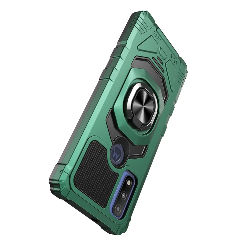 Bulk Purchasing For Motorola G Pure / Moto G Power (2022) Drop-Proof Phone Case Metal Ring Kickstand PC+TPU Back Cover - Midnight Green
