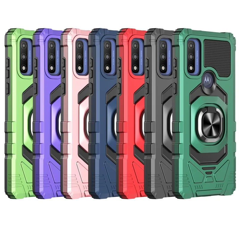 Bulk Purchasing For Motorola G Pure / Moto G Power (2022) Drop-Proof Phone Case Metal Ring Kickstand PC+TPU Back Cover - Midnight Green