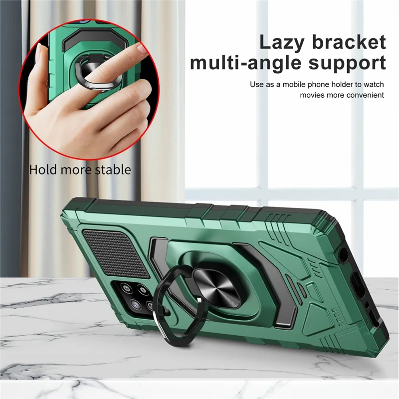 Bulk Purchasing For Samsung Galaxy A42 5G Ring Kickstand Anti-Drop Cover PC+TPU Hybrid Phone Case - Midnight Green