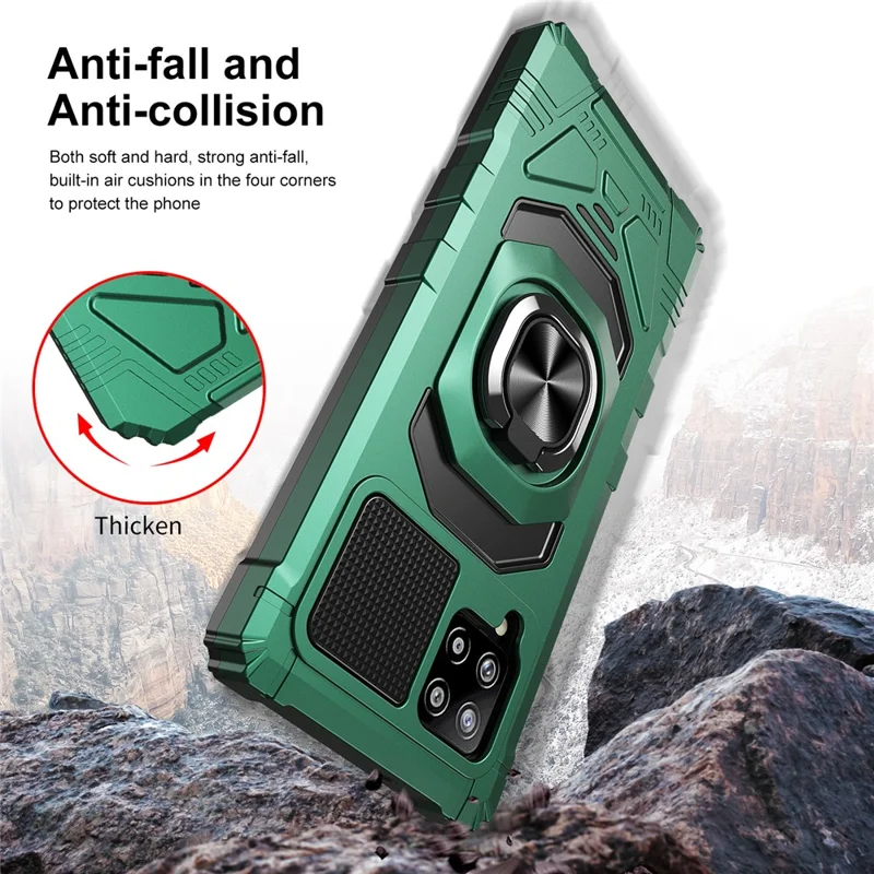 Bulk Purchasing For Samsung Galaxy A42 5G Ring Kickstand Anti-Drop Cover PC+TPU Hybrid Phone Case - Midnight Green