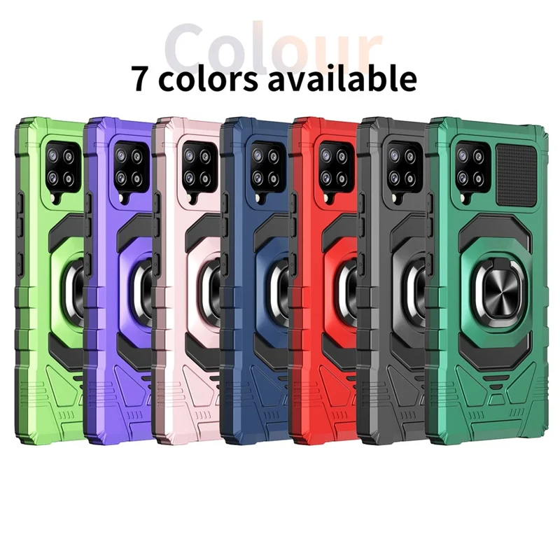 Bulk Purchasing For Samsung Galaxy A42 5G Ring Kickstand Anti-Drop Cover PC+TPU Hybrid Phone Case - Midnight Green