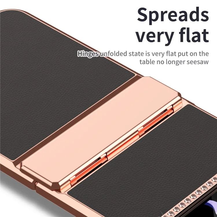 Per Samsung Galaxy Z Flip4 5G Hinge Protection Phone Case PU Leather+PC Electroplating Cover - Nero