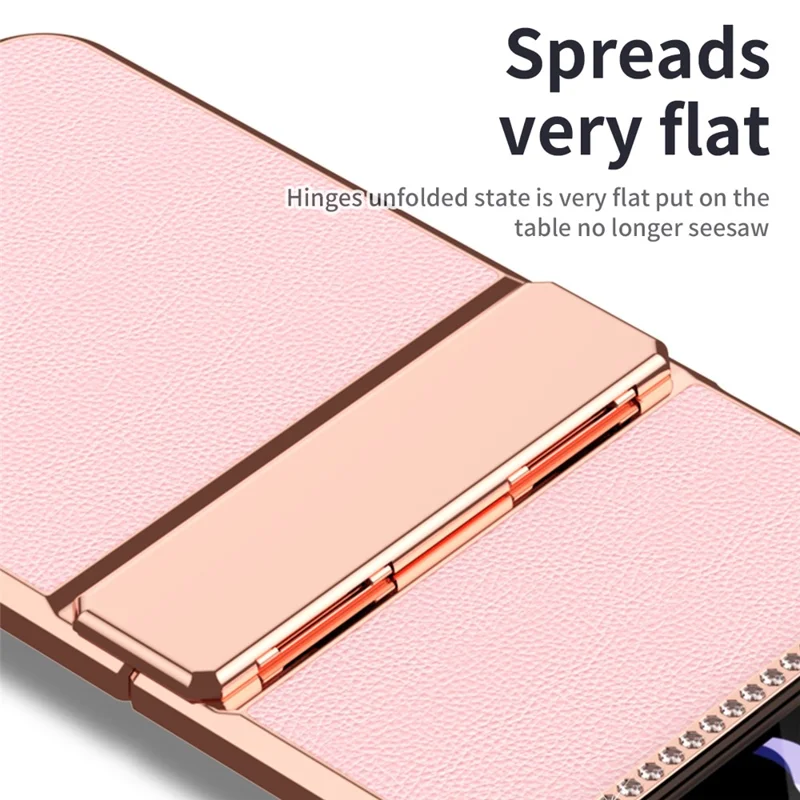 For Samsung Galaxy Z Flip4 5G Hinge Protection Phone Case PU Leather+PC Electroplating Cover - Pink