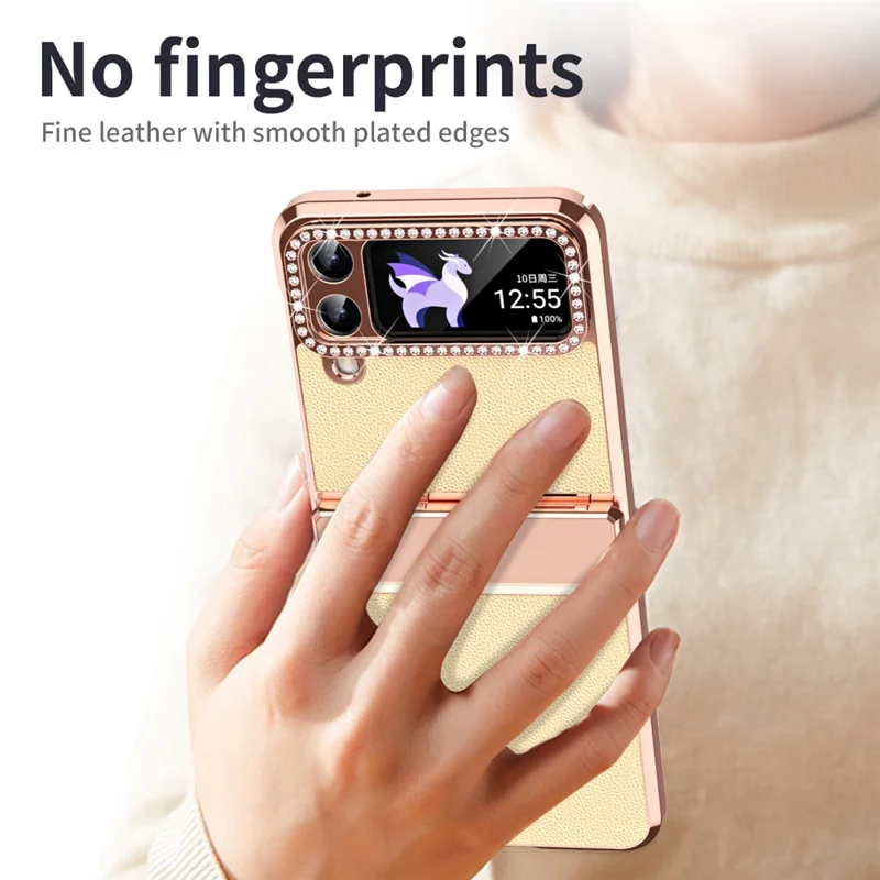 For Samsung Galaxy Z Flip4 5G Hinge Protection Phone Case PU Leather+PC Electroplating Cover - Gold