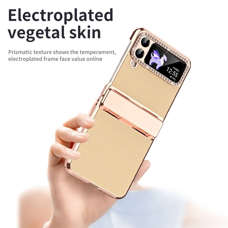 For Samsung Galaxy Z Flip4 5G Hinge Protection Phone Case PU Leather+PC Electroplating Cover - Gold
