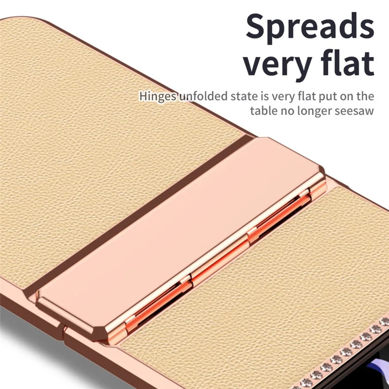 For Samsung Galaxy Z Flip4 5G Hinge Protection Phone Case PU Leather+PC Electroplating Cover - Gold