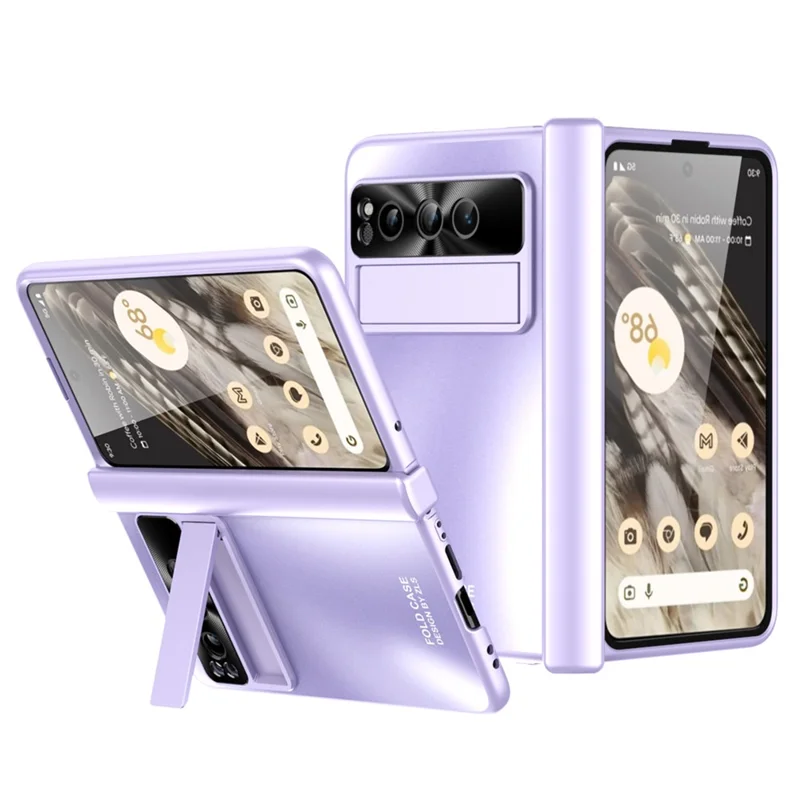 For Google Pixel Fold Kickstand Phone Case Hinge Protection  Hard PC Cover with Tempered Glass Screen Film - Purple
