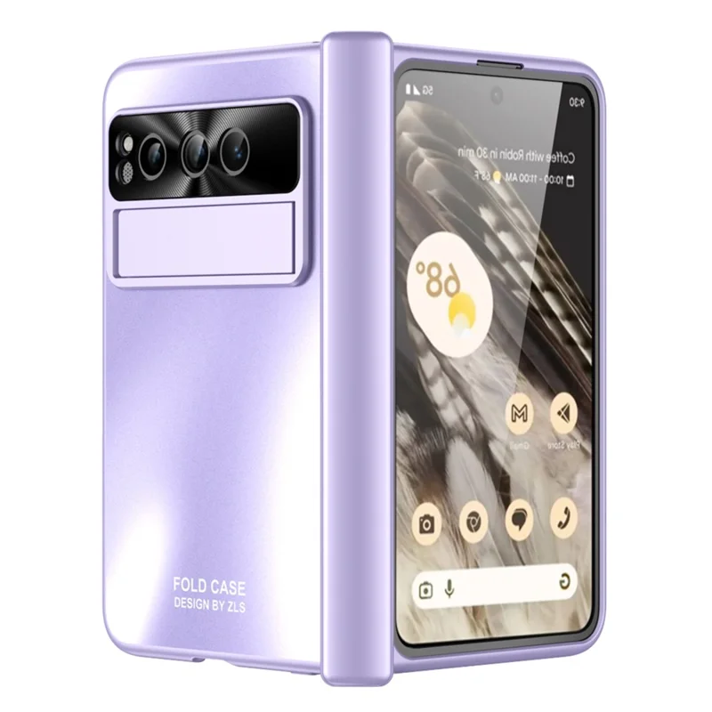 For Google Pixel Fold Kickstand Phone Case Hinge Protection  Hard PC Cover with Tempered Glass Screen Film - Purple
