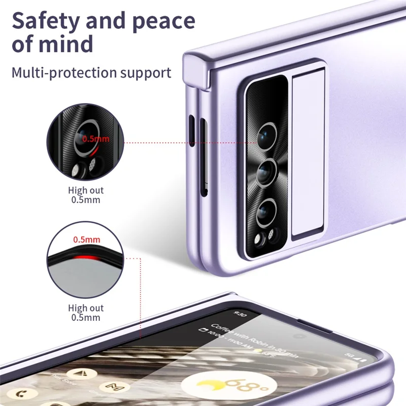 For Google Pixel Fold Kickstand Phone Case Hinge Protection  Hard PC Cover with Tempered Glass Screen Film - Purple