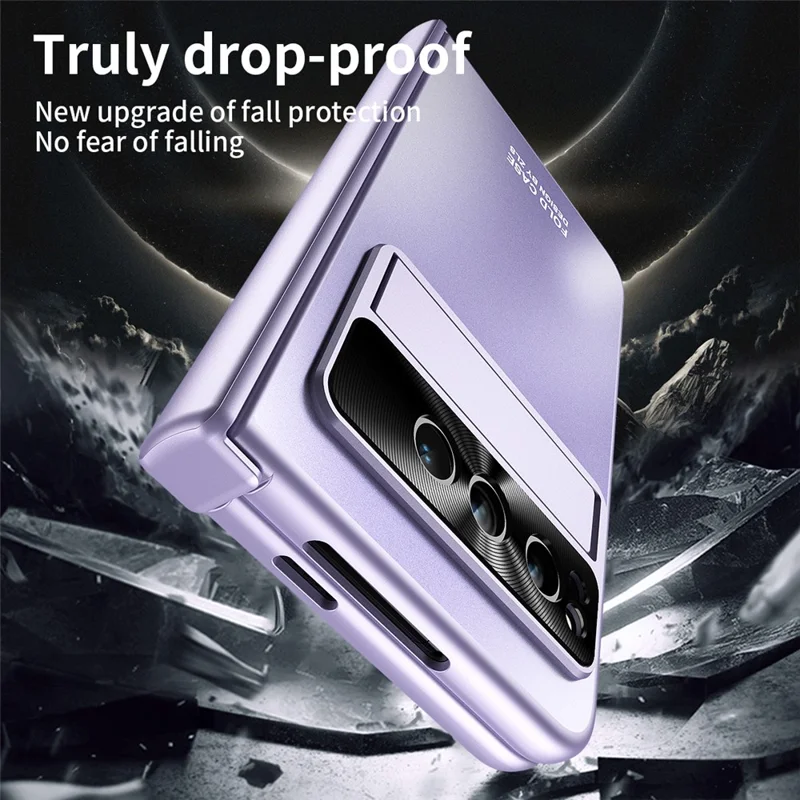 For Google Pixel Fold Kickstand Phone Case Hinge Protection  Hard PC Cover with Tempered Glass Screen Film - Purple