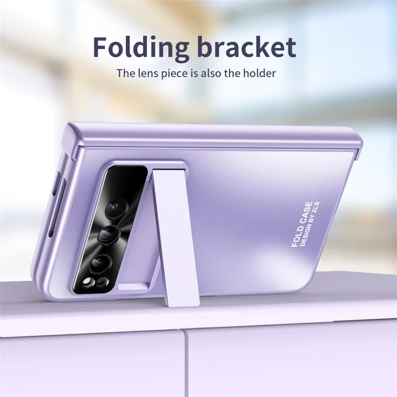 For Google Pixel Fold Kickstand Phone Case Hinge Protection  Hard PC Cover with Tempered Glass Screen Film - Purple