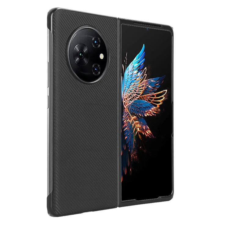 Для TECNO Phantom V Fold Carbon Fiber Texture Case PU Leather Coated PC Shockproof Phone Cover - Черный