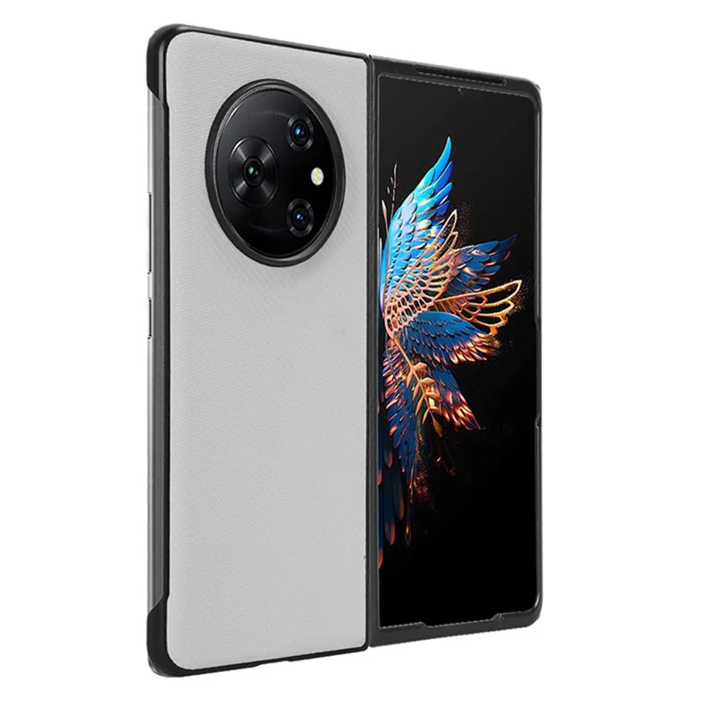 For TECNO Phantom V Fold Carbon Fiber Texture Case PU Leather Coated PC Shockproof Phone Cover - White